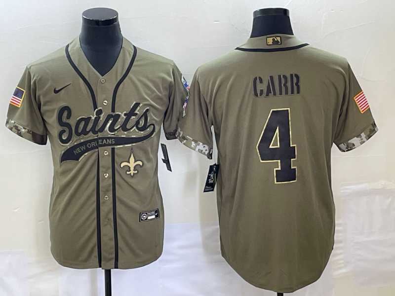 Mens New Orleans Saints #4 Derek Carr Olive 2022 Salute To Service Cool Base Stitched Baseball Jersey->new orleans saints->NFL Jersey